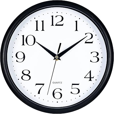 Bernhard products horloge murale noire 10 pouces silencieuse sans tic-tac - quartz rond
