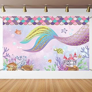 Bannière de fond de sirène rose violet sous la mer pour fête d'anniversaire