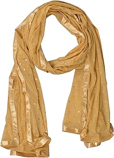 Écharpe dupatta en mousseline de soie imprimée dorée pour femme avec dentelle dorée