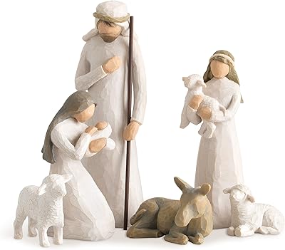 Ensemble de 6 figurines de la nativité sculptées et peintes à la main