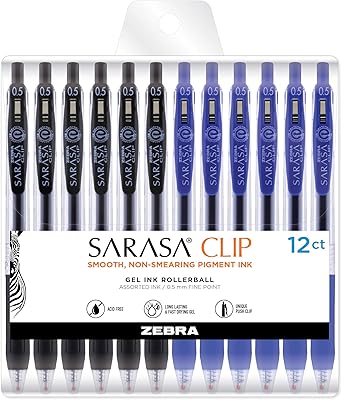 Stylos à encre gel rétractables à pointe fine zebra sarasa clip, 0,5 mm