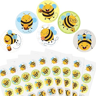 600 pièces mignon bourdon jaune abeille miel étiquette autocollants rond abeille autocollant