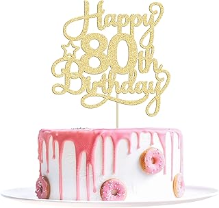 1 pièce de décoration de gâteau de 80e anniversaire à paillettes dorées, fournitures