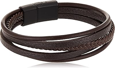 Bracelet multicouche en acier inoxydable et cuir tressé yellow chimes avec double fermoir