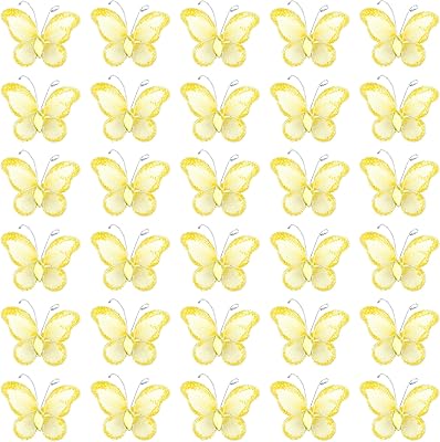 Framendino, paquet de 50 papillons en organza, treillis métallique transparent, papillon pailleté en nylon, papillon jaune, gemme délicate pour la décoration de la maison de mariage. Transformez votre façon de consommer avec Diaytar Sénégal