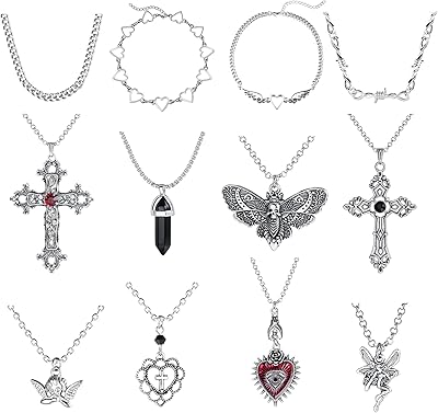 Ensemble de 12 colliers gothiques pour femmes et adolescentes, bijoux y2k, croix gothique