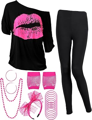Ensemble de costumes de cosplay pour femme style années 80, t-shirt, leggings, boucles