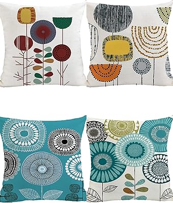Ensemble de housses de coussin élégantes en coton et lin, motif de tournesol
