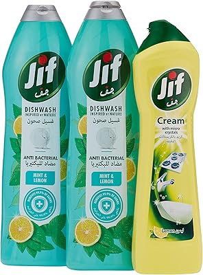 Lavage des mains antibactérien jif, 750 ml + crème nettoyante au citron jif