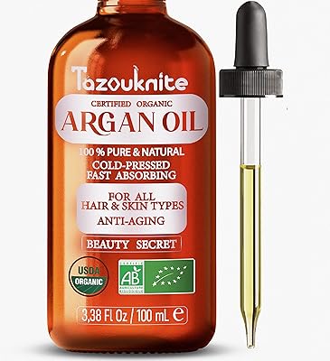 Huile d'argan biologique 100% pure pour cheveux, visage et peau de tazouknit, huile