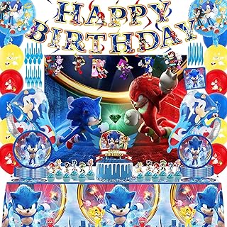 L'ensemble de fournitures de fête d'anniversaire sonic de 123 pièces comprend une toile