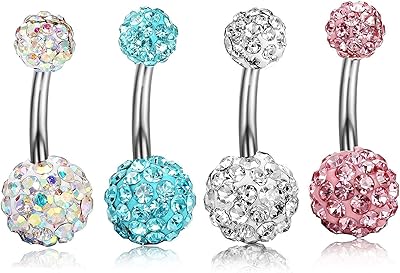 4 pièces anneau de nombril en cristal étincelant bijoux de perçage de ventre