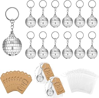 Porte-clés boule disco avec sacs en organza cartes de remerciement pour fête