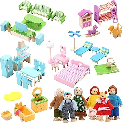 Ensemble de meubles de maison de poupée en bois hydran 60 pièces