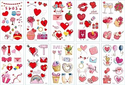 Autocollants de tatouages ​​temporaires pour enfants (saint-valentin) 10 feuilles