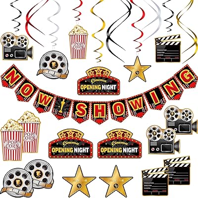 45 pièces décorations de fête de soirée cinéma, montrant maintenant le kit