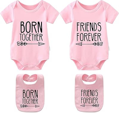Ensemble de vêtements pour bébés jumeaux imprimés best friends fover avec bavoir