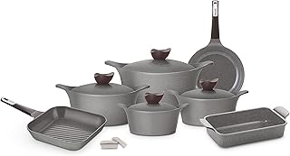 Neoflam, set de cuisson eni, marbre gris, xm17, 17 pièces, fonte d'aluminium