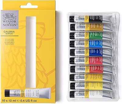Winser & newton galleria 10 pièces ensemble de tubes acryliques, peinture acrylique, multicolore
