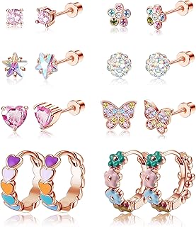 8 paires de boucles d'oreilles à vis hypoallergéniques pour femmes et filles