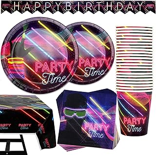 Ensemble de fournitures de fête à thème phosphorescent de 102 pièces comprenant une bannière,