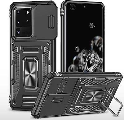 Housse d'appareil photo coulissante pour samsung galaxy s20 ultra, béquille avec anneau magnétique