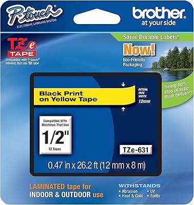 Ruban brother emballage de vente au détail 1 2" noir sur jaune
