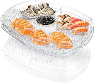 Plateau de service à glace diyu à 4 sections avec couvercle rabattable pour repas de fête, plateau de service extérieur avec plateau de refroidissement à glace pour apéritifs, fruits, légumes, salades, pique-nique, collations. Diaytar : Des prix mini pour un service maxi