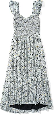 Robe mi-longue femme à manches flottantes décorées de fleurs