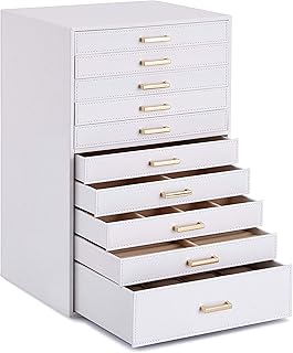 Mervil boîte à bijoux extra large, boîte à bijoux organisateur pour colliers, boucles d'oreilles, bracelets, bagues, étui de rangement de bijoux en cuir pu 10 couches, cadeau pour femmes filles, blanc. Optimisez votre budget avec Diaytar Sénégal