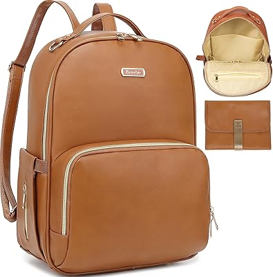 Sac à dos à langer en cuir, sac à langer multifonction pour bébé