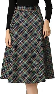 Jupe trapèze classique à carreaux tartan taille haute avec ceinture pour femme, m