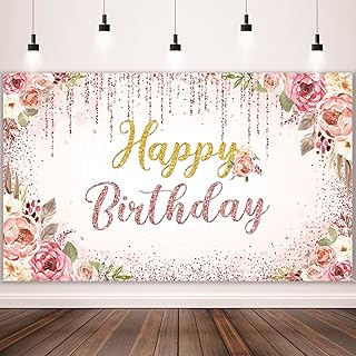 Toile de fond joyeux anniversaire en or rose bannière d'anniversaire à