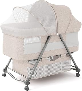 Lit bébé pliable portable avec moustiquaire, panier de rangement et matelas en mousse