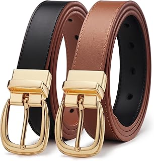 Ceinture en cuir pour femme, ceinture cr réversible pour femme avec boucle dorée