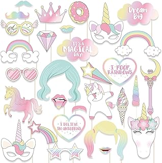 29 pièces/ensemble d'accessoires photo de fête d'anniversaire de licorne, masques de licorne