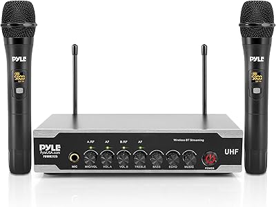Système de microphone sans fil portable uhf pyle kit double alimenté par batterie