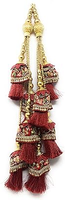 Ensemble de 2 pièces à franges suspendues anhika pour chemisier et sari lehenga, motif de franges indiennes latkan fantaisie de couleur or pâle, longueur 8,5 cm. Diaytar : Des offres irrésistibles chaque jour