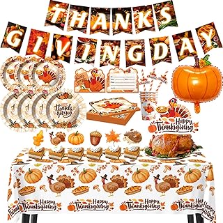 Ensemble de vaisselle ocuz® de 124 pièces pour fête de thanksgiving, assiettes et serviettes en papier de thanksgiving pour 16 invités, carte d'invitation et ballon. Diaytar : Parce que bien acheter, c'est économiser
