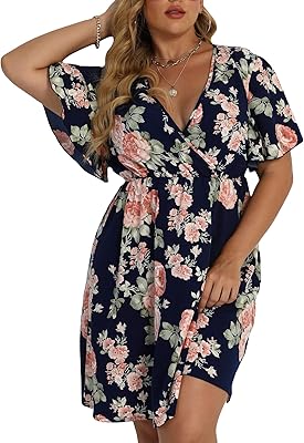 Robes trapèze grande taille shein pour femme avec imprimé floral col en v