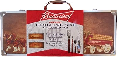 Ensemble de grill budweiser authentique avec étui de transport en bois clydesdale, 5