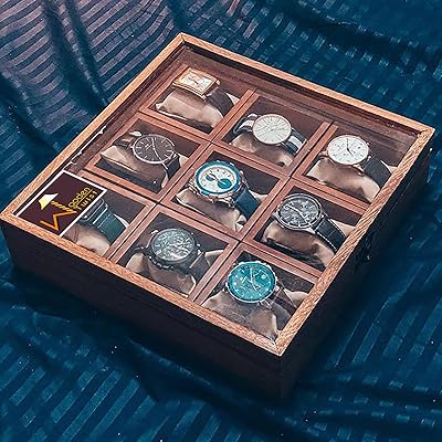Boîte à montres en bois torsadé avec 9 compartiments de rangement