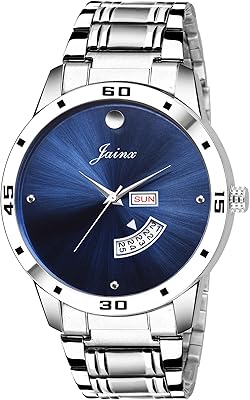Montre analogique pour homme en acier inoxydable bleu avec jour et date