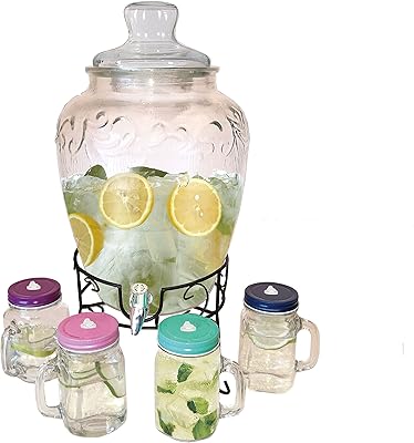 Distributeur de boissons en verre feelings 8 l avec robinet, couvercle en verre