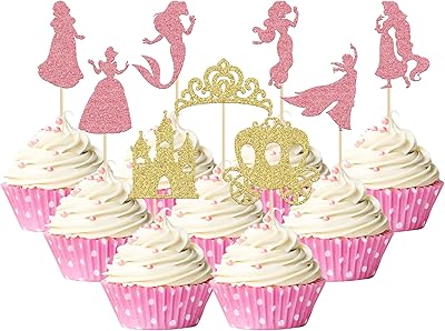 Jovis 36 pièces de décorations de cupcakes couronne et château pour filles, décorations