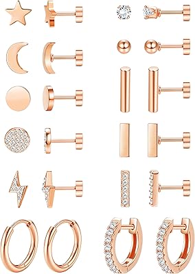 Ensemble de boucles d'oreilles à épingle à dos plat pour femmes, boucles d'oreilles