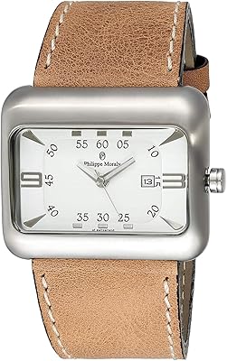 Montre unisexe argentée philippe morali avec bracelet en cuir - l0741wwa