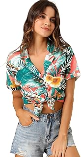 Chemise hawaïenne à imprimé feuilles avec manches courtes et boutons sur le devant