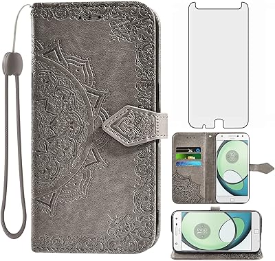 Compatible avec moto z play étui portefeuille en verre trempé protecteur