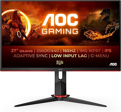 Moniteur aoc 27 pouces qhd q27g2s, 165 hz, 1 ms mprt, ips, freesync